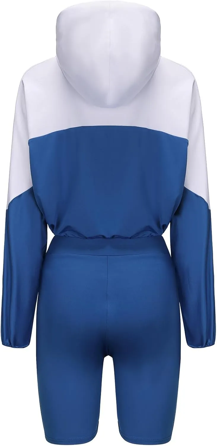 2 Piece Sets for Women Fall Casual Oversized Batwing Sleeve Hooded Crop Top and Shorts Outfits Lounge Sets Sweatsuit