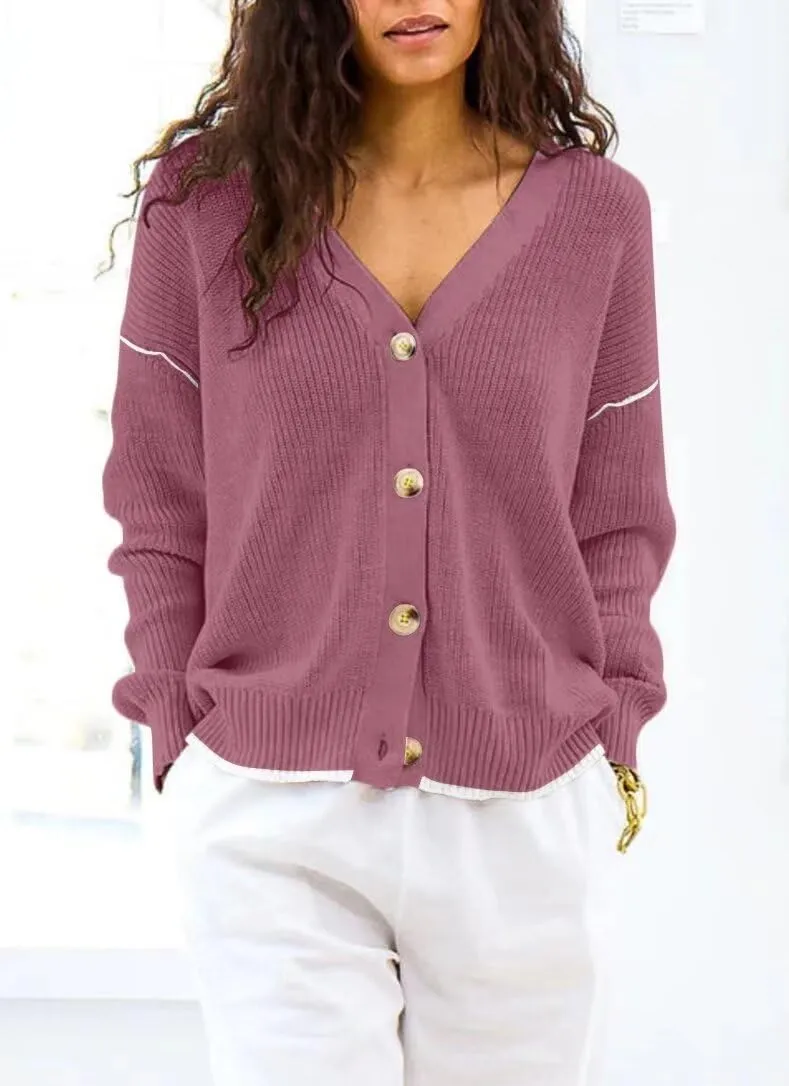 Allimy Womens Slouchy Contrast Tipping Imitation Cashmere Short Cardigan Sweaters for Women Fall Fashion 2025 Trendy Coats