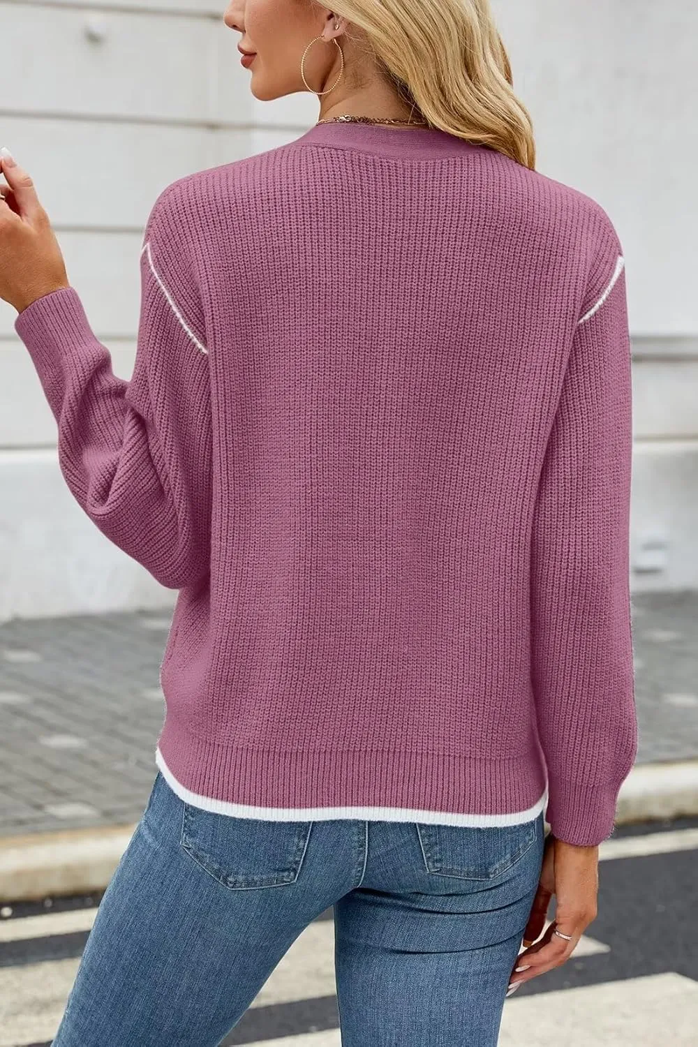 Allimy Womens Slouchy Contrast Tipping Imitation Cashmere Short Cardigan Sweaters for Women Fall Fashion 2025 Trendy Coats