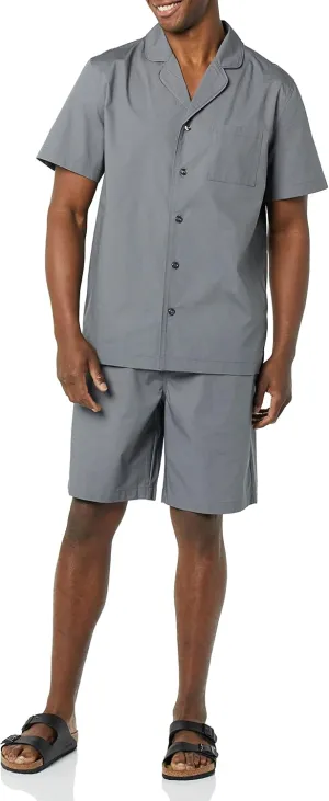 Amazon Essentials Men's Lightweight Woven Short Pajama Set with Notch Collar and Button Loungewear