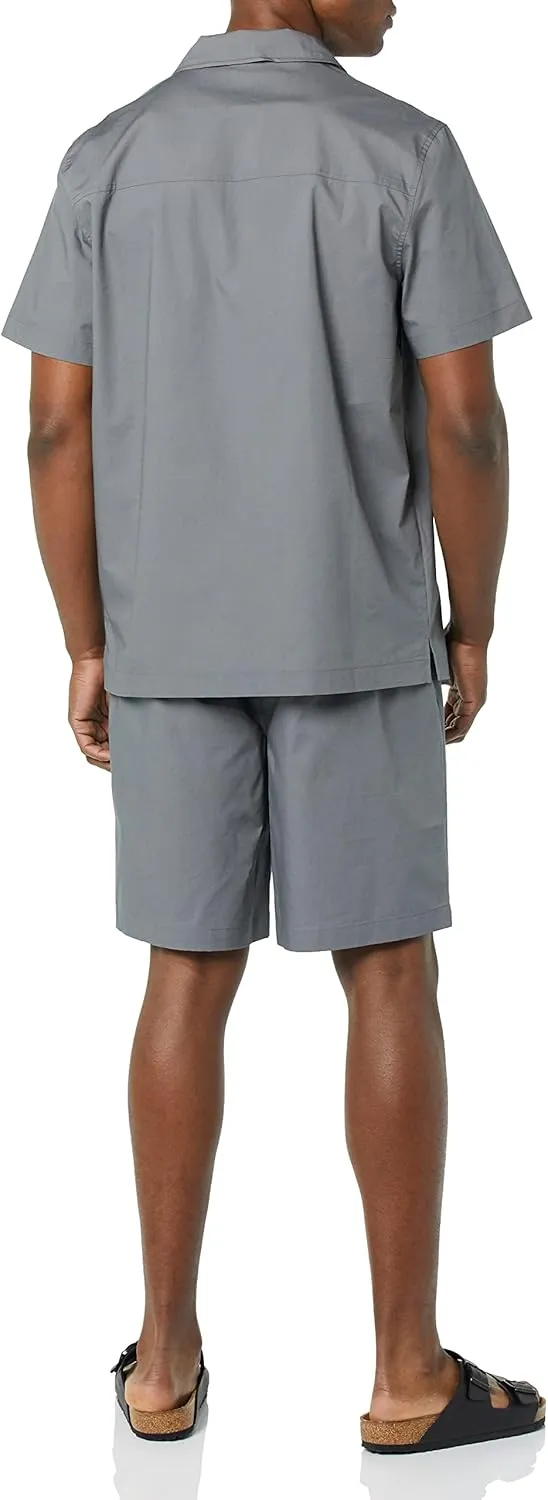 Amazon Essentials Men's Lightweight Woven Short Pajama Set with Notch Collar and Button Loungewear
