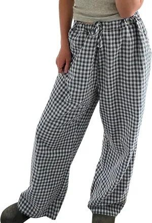 Awoscut Women's Elastic High Waist Y2K Fashion Pants Striped Print Straight Casual Wide Leg Trousers Lounge Pants Bottom