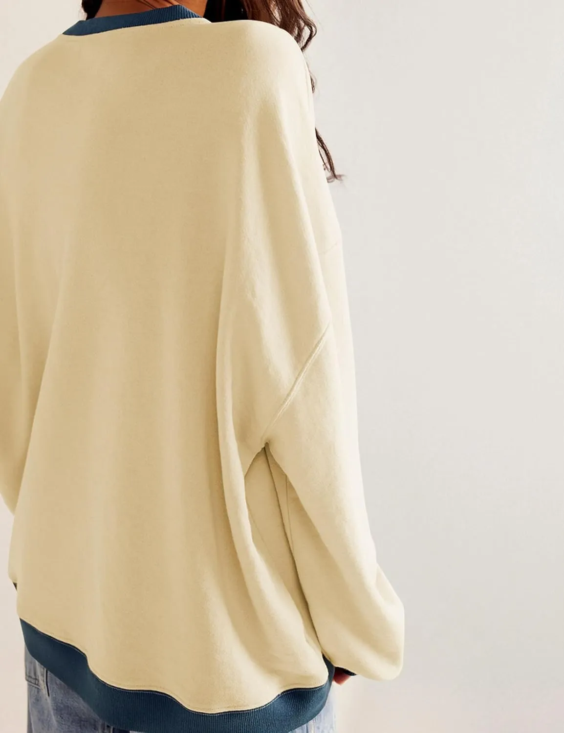 Bozanly Womens Casual Crewneck Color Block Long Sleeve Drop Shoulder Oversized Pullover Tops Sweatshirts