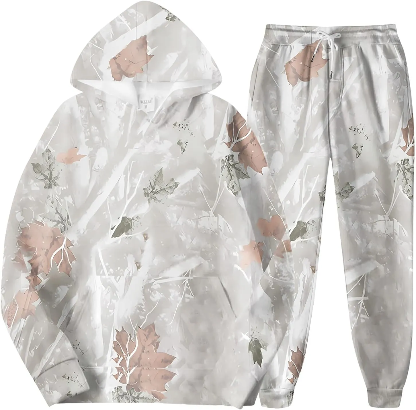 Camo Sweatsuit Set for Women - 2 Piece Crewneck Hoodie & Wide Leg Sweatpant Fall Outfit Lounge Set
