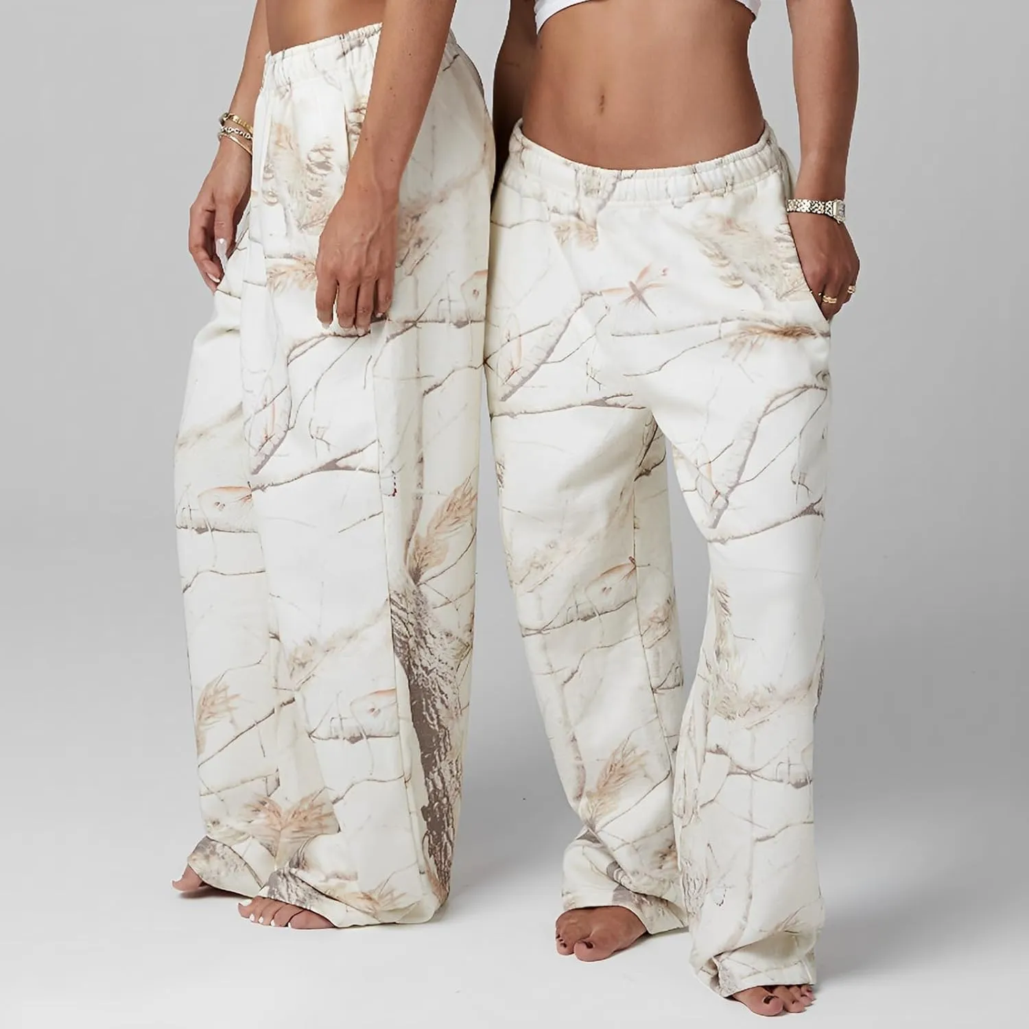 Camo Sweatsuit Set for Women - 2 Piece Crewneck Hoodie & Wide Leg Sweatpant Fall Outfit Lounge Set