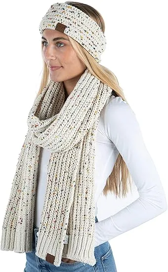 Confetti Knit Lined Headwrap and Infinity Scarf Set by Funky Junque