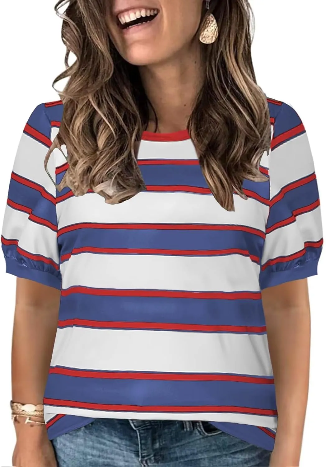 DOLNINE Womens-Plus-Size-Tops Cute Striped Color Block Oversized T Shirts Casual Short Sleeve Loose Fit Tunic Summer Blouses