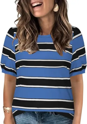 DOLNINE Womens-Plus-Size-Tops Cute Striped Color Block Oversized T Shirts Casual Short Sleeve Loose Fit Tunic Summer Blouses