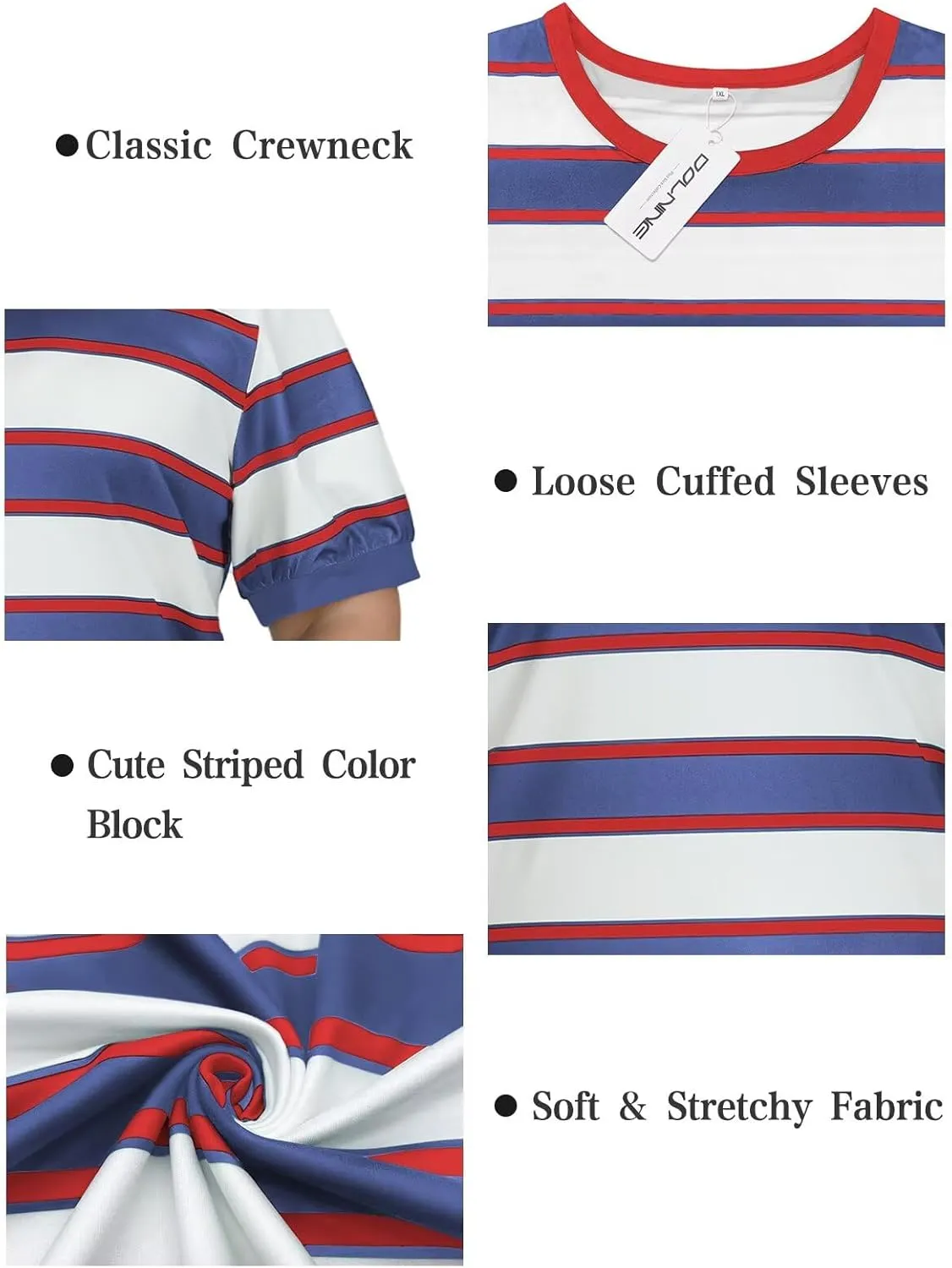 DOLNINE Womens-Plus-Size-Tops Cute Striped Color Block Oversized T Shirts Casual Short Sleeve Loose Fit Tunic Summer Blouses