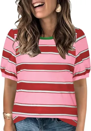 DOLNINE Womens-Plus-Size-Tops Cute Striped Color Block Oversized T Shirts Casual Short Sleeve Loose Fit Tunic Summer Blouses