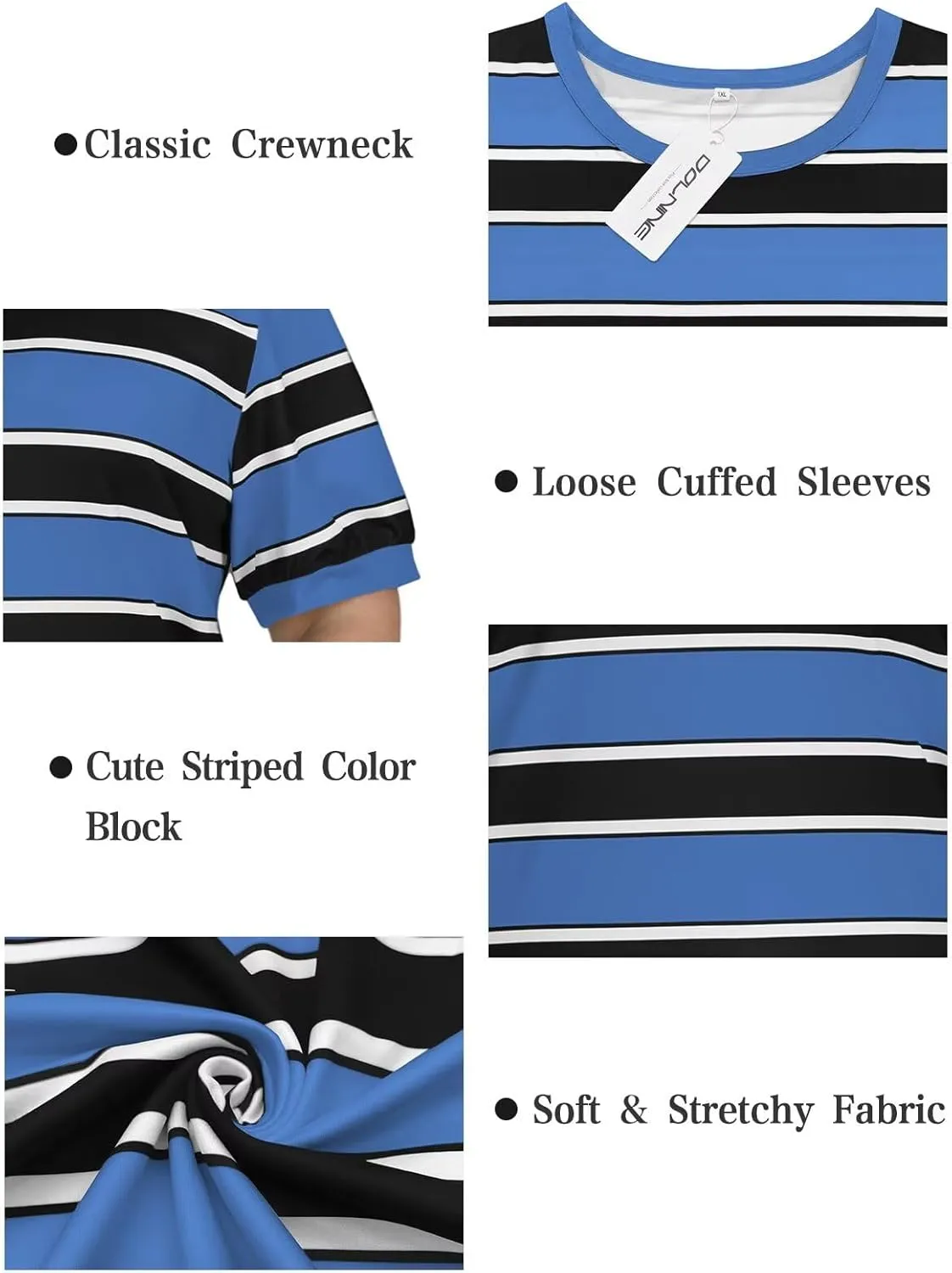 DOLNINE Womens-Plus-Size-Tops Cute Striped Color Block Oversized T Shirts Casual Short Sleeve Loose Fit Tunic Summer Blouses