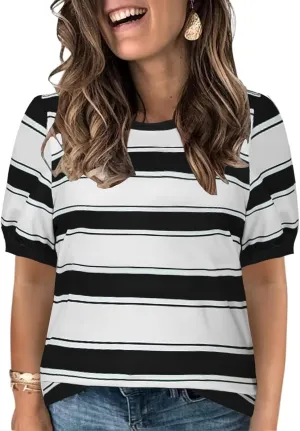 DOLNINE Womens-Plus-Size-Tops Cute Striped Color Block Oversized T Shirts Casual Short Sleeve Loose Fit Tunic Summer Blouses