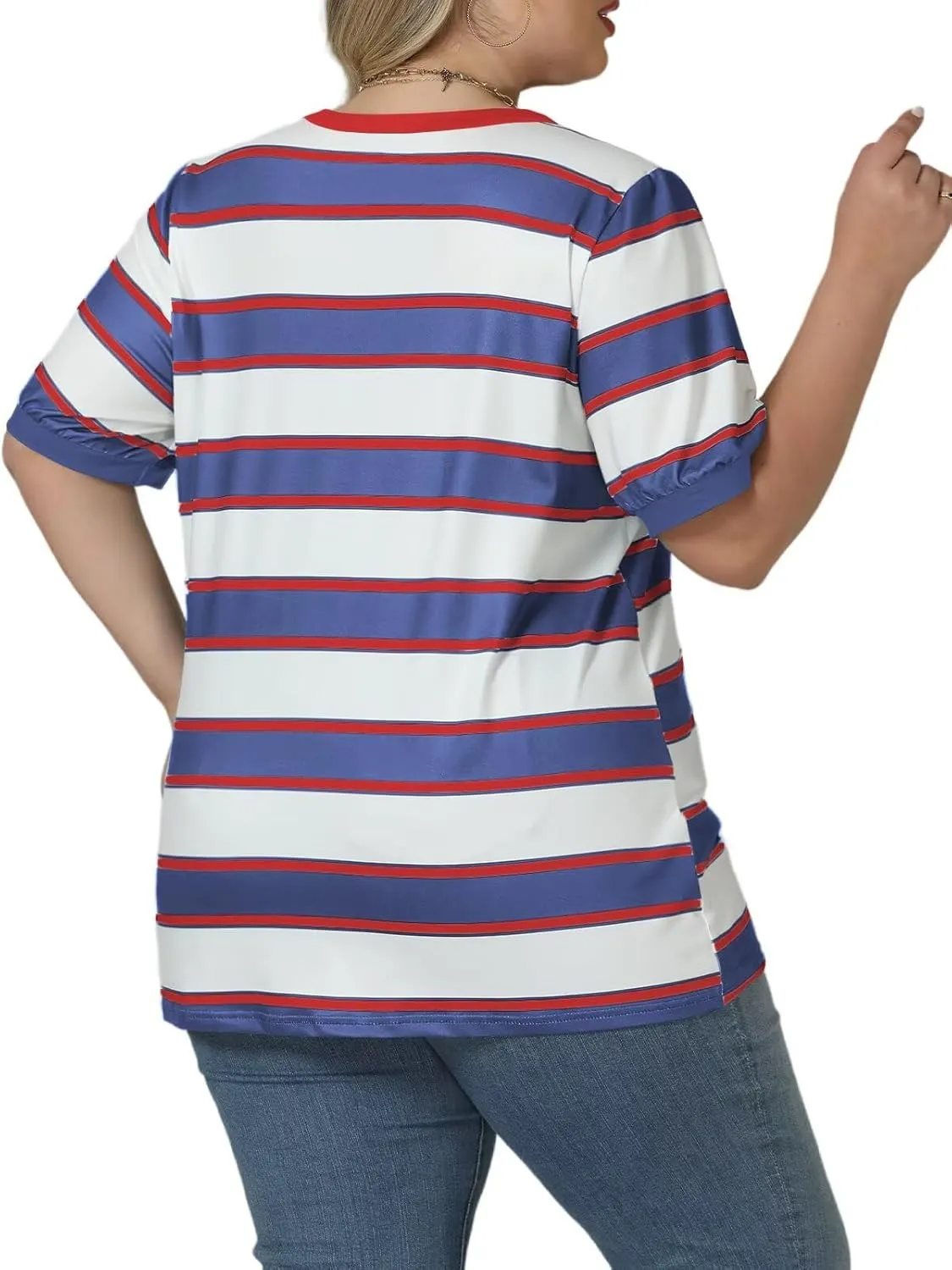DOLNINE Womens-Plus-Size-Tops Cute Striped Color Block Oversized T Shirts Casual Short Sleeve Loose Fit Tunic Summer Blouses