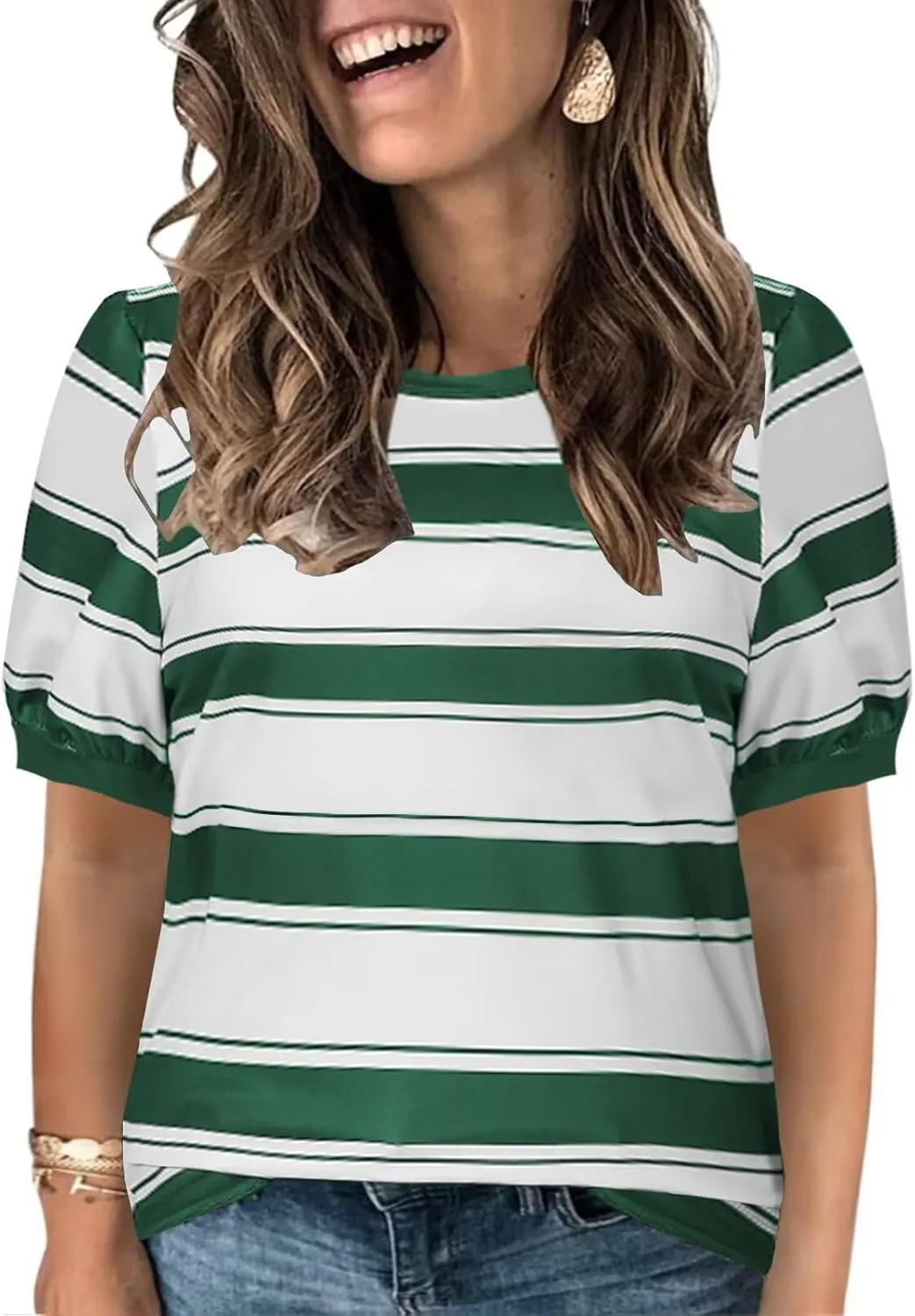 DOLNINE Womens-Plus-Size-Tops Cute Striped Color Block Oversized T Shirts Casual Short Sleeve Loose Fit Tunic Summer Blouses