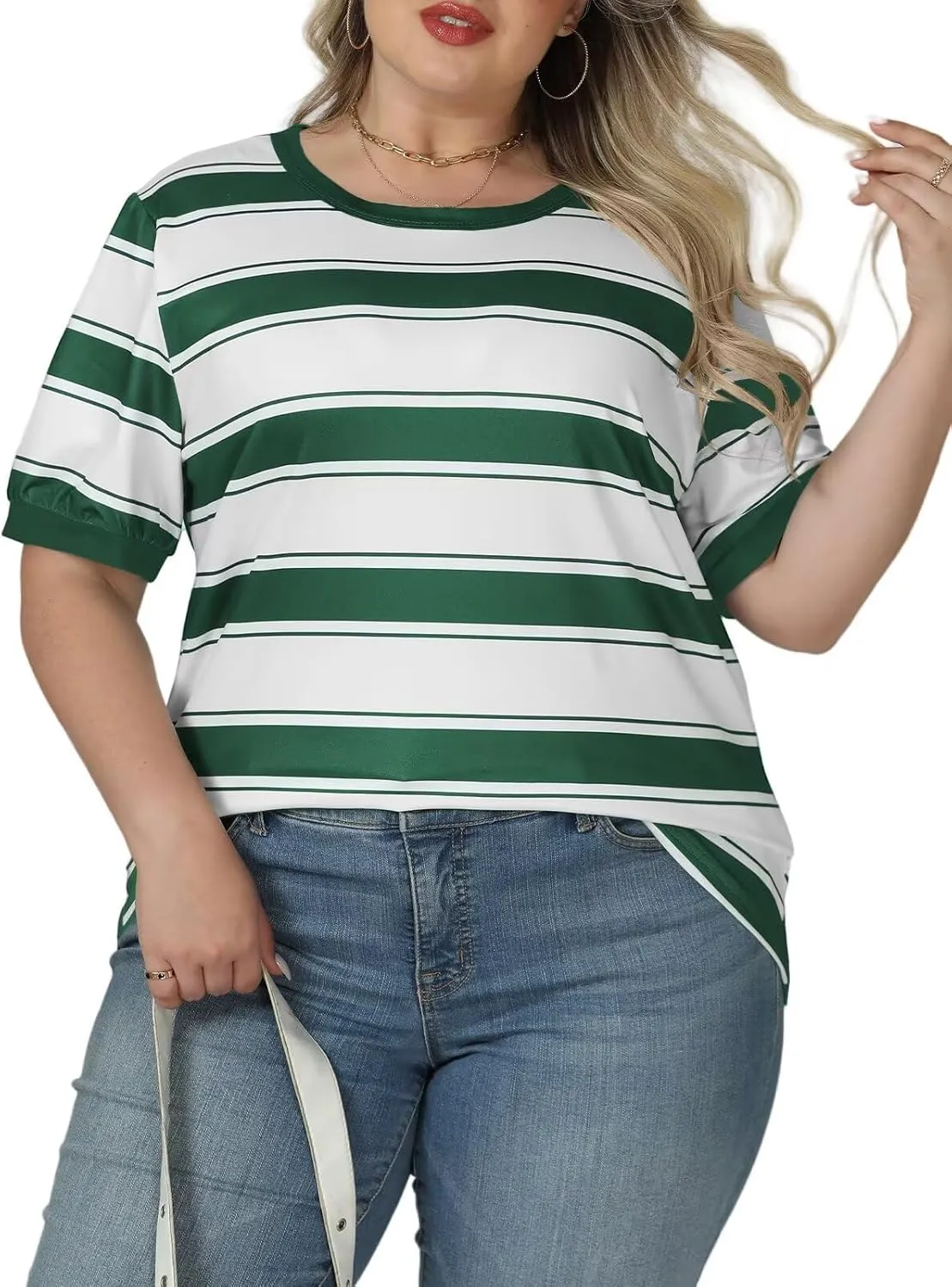 DOLNINE Womens-Plus-Size-Tops Cute Striped Color Block Oversized T Shirts Casual Short Sleeve Loose Fit Tunic Summer Blouses