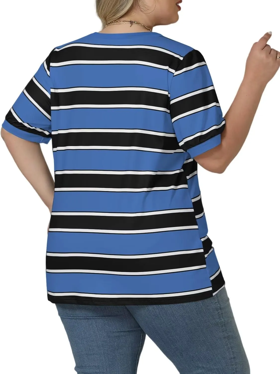 DOLNINE Womens-Plus-Size-Tops Cute Striped Color Block Oversized T Shirts Casual Short Sleeve Loose Fit Tunic Summer Blouses