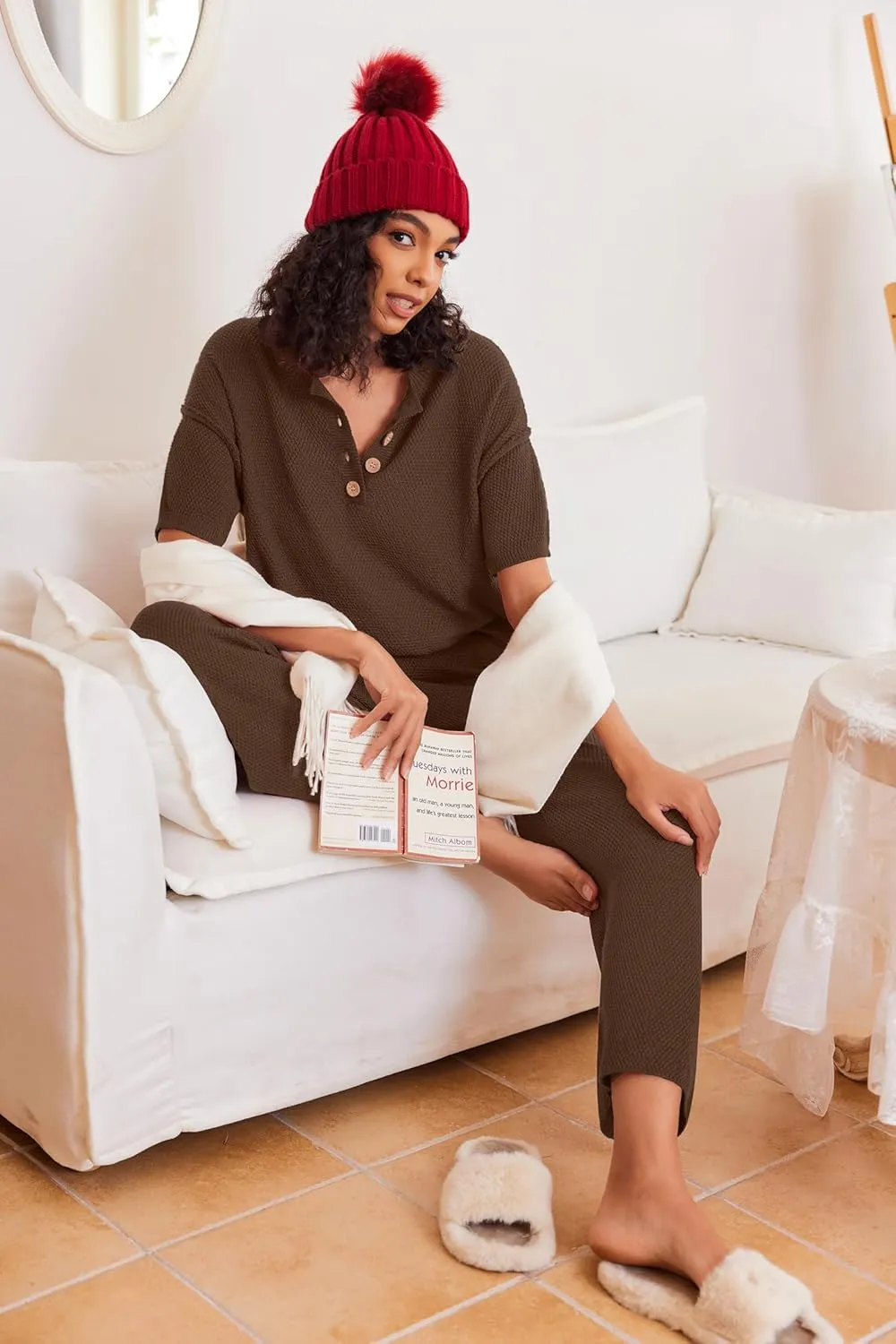 Ekouaer Lounge Sets for Women 2 Piece Pullover Sweater Set Knit Tops Wide Leg Pants Sweatsuits Casual Travel Outfits, S-XXL