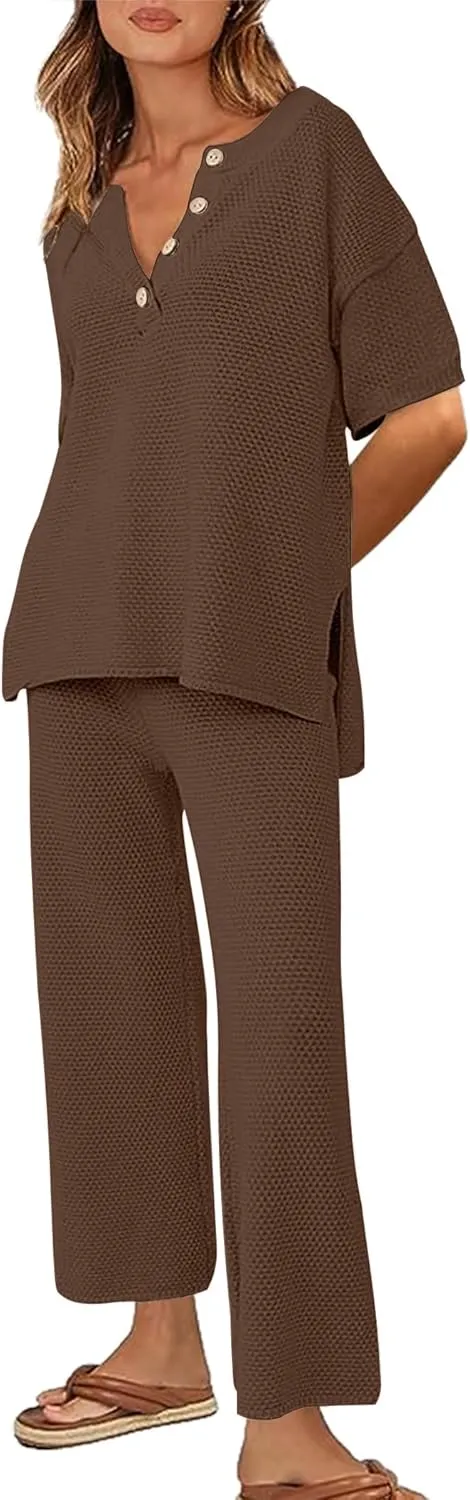 Ekouaer Lounge Sets for Women 2 Piece Pullover Sweater Set Knit Tops Wide Leg Pants Sweatsuits Casual Travel Outfits, S-XXL