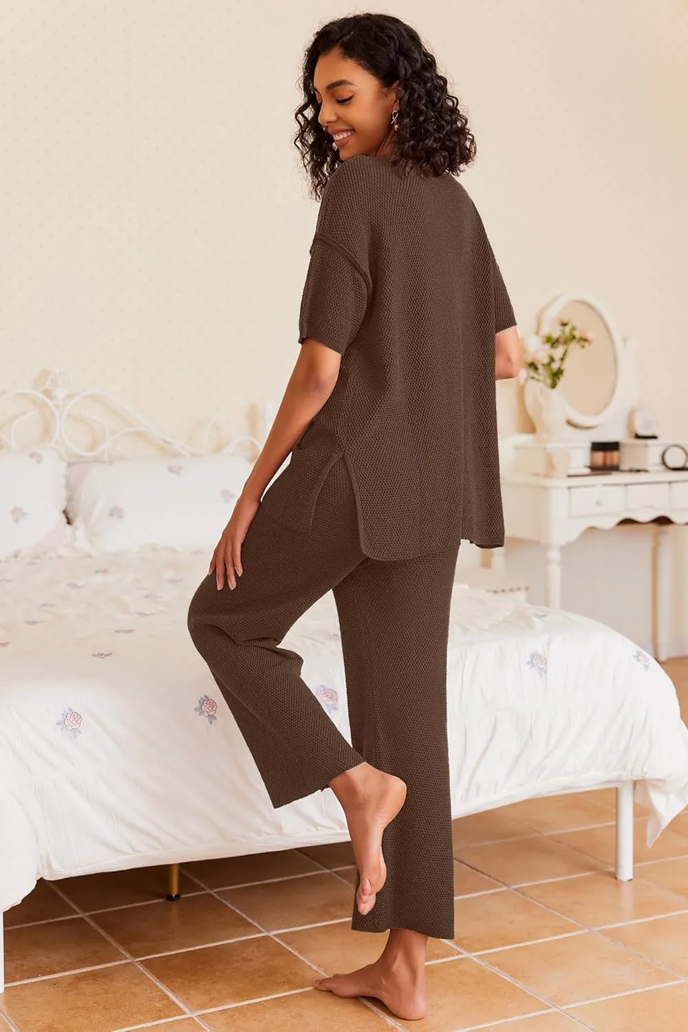 Ekouaer Lounge Sets for Women 2 Piece Pullover Sweater Set Knit Tops Wide Leg Pants Sweatsuits Casual Travel Outfits, S-XXL