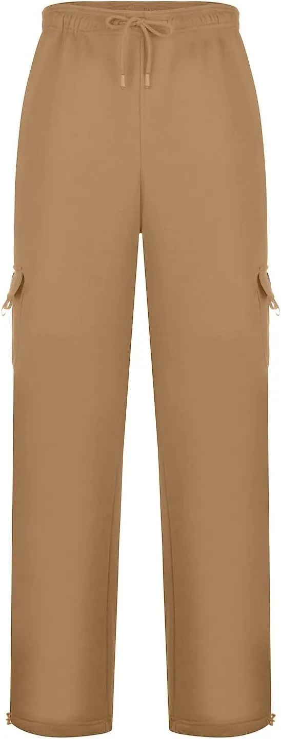 Fleece Baggy Sweatpants for Men, Straight Leg Cargo Sweatpants with Pockets, Loose Elastic Waist Drawstring Jogger Pants