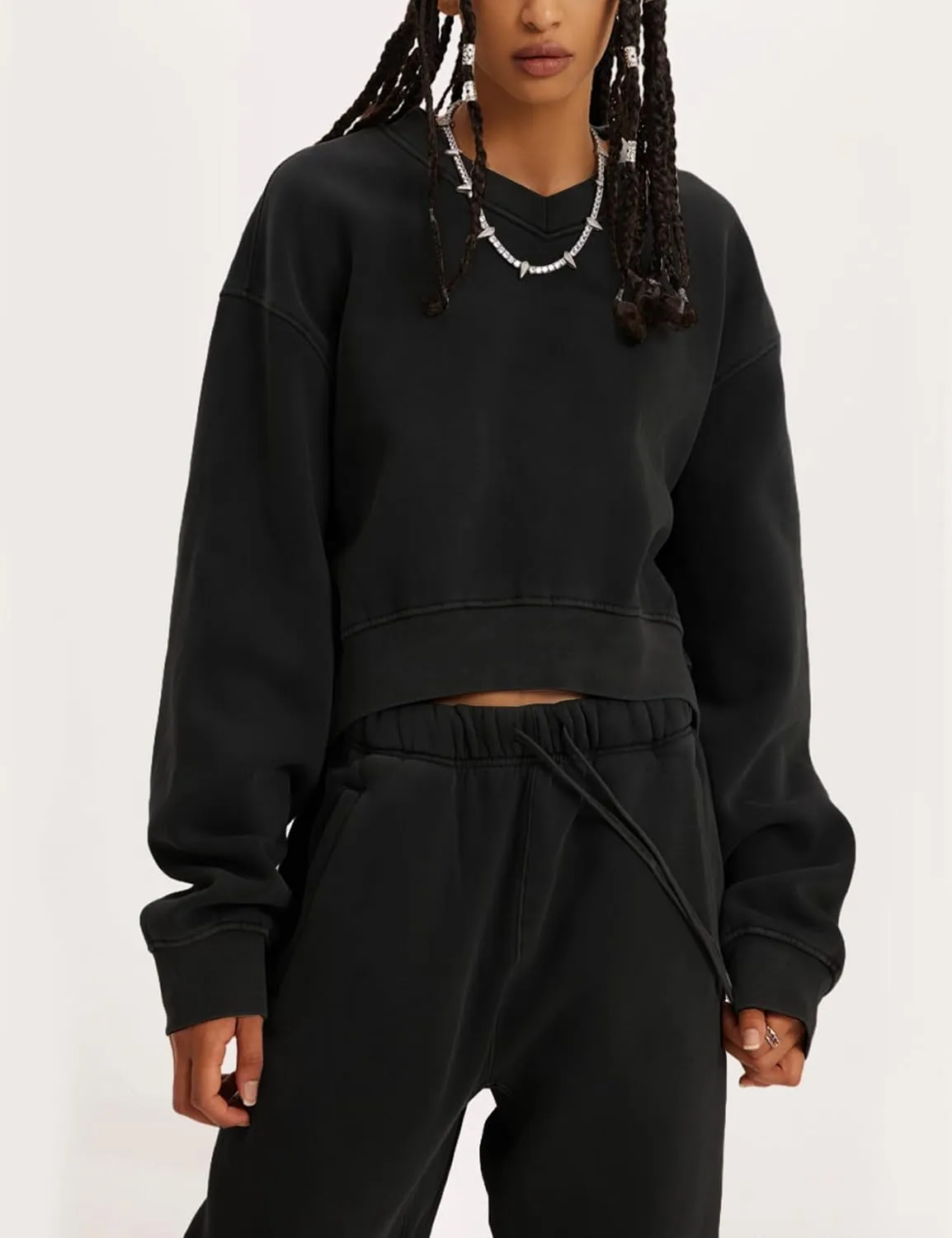 Flygo Women Sweat Set Sweatsuit Fleece 2 Piece Joggers Tracksuit Outfits Crop Sweatshirt Sweatpants Sets