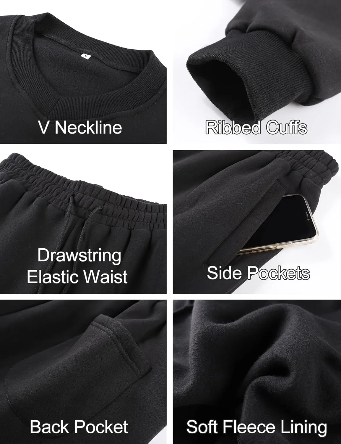 Flygo Women Sweat Set Sweatsuit Fleece 2 Piece Joggers Tracksuit Outfits Crop Sweatshirt Sweatpants Sets