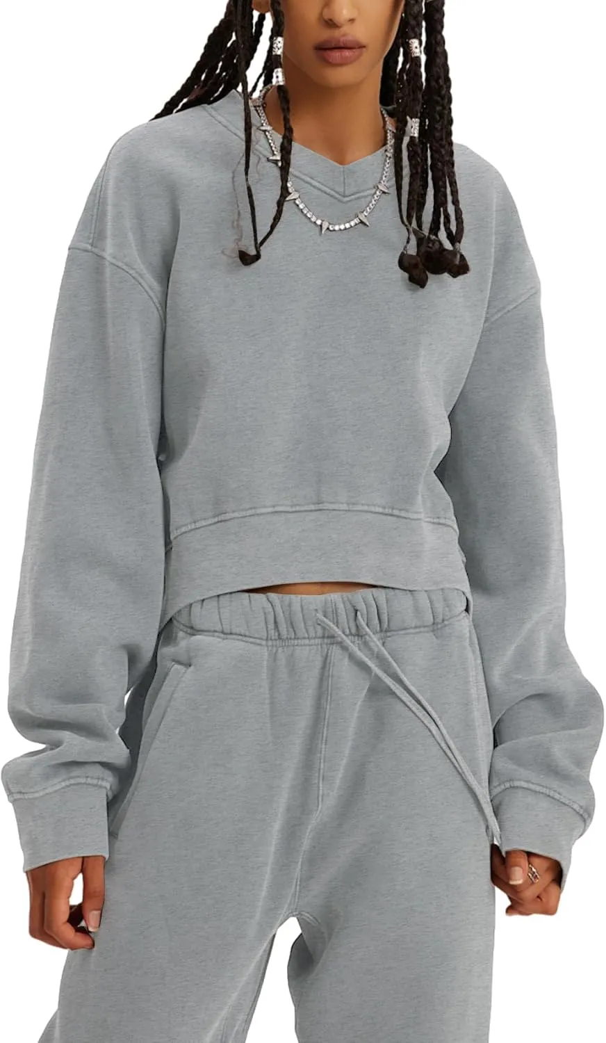 Flygo Women Sweat Set Sweatsuit Fleece 2 Piece Joggers Tracksuit Outfits Crop Sweatshirt Sweatpants Sets