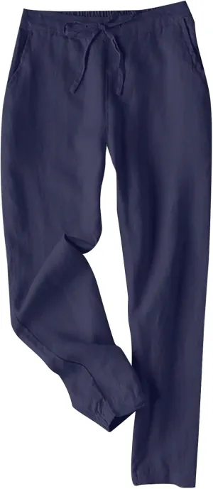 FZYLQY 2025 Linen Pants for Women Summer Casual High Waisted Drawstring Beach Pants Trendy Solid Color Trousers with Pockets