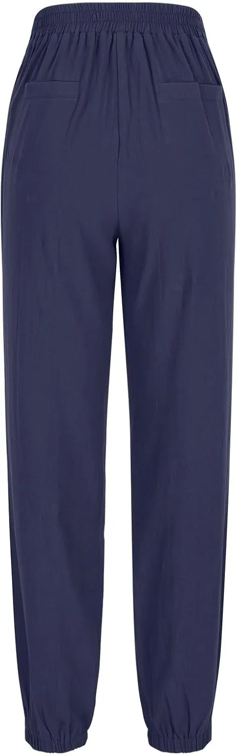 FZYLQY 2025 Linen Pants for Women Summer Casual High Waisted Drawstring Beach Pants Trendy Solid Color Trousers with Pockets