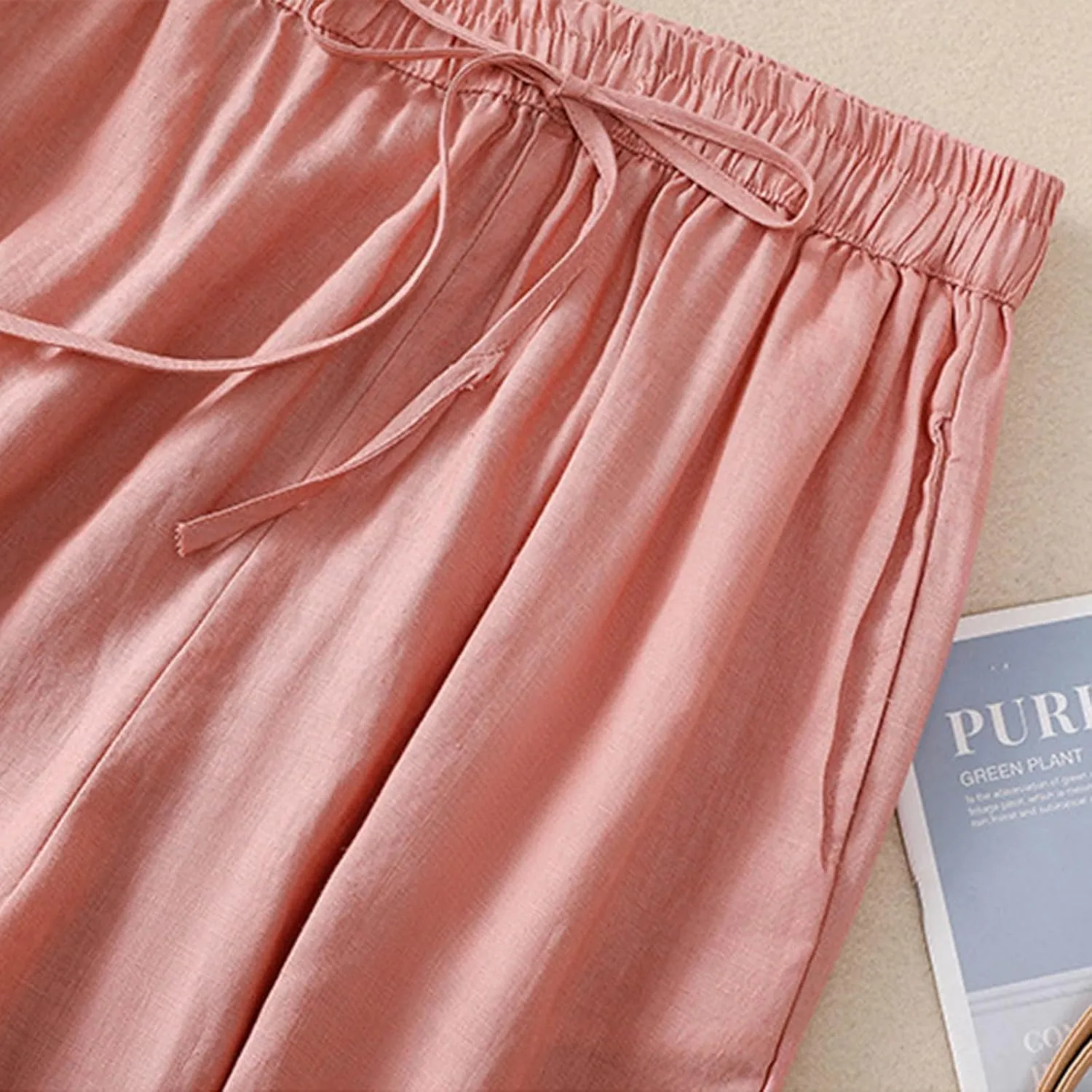 FZYLQY Cotton Linen Pants Women Wide Leg Hight Waisted Palazzo Pants Loose Fit Elastic Waist Summer Dressy Casual Trousers