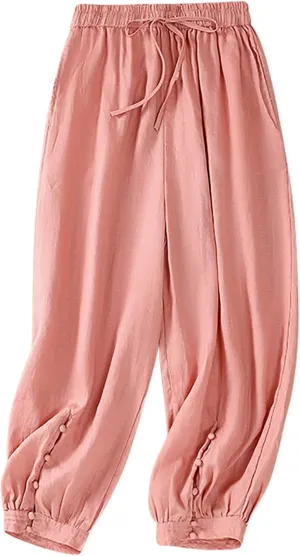 FZYLQY Cotton Linen Pants Women Wide Leg Hight Waisted Palazzo Pants Loose Fit Elastic Waist Summer Dressy Casual Trousers