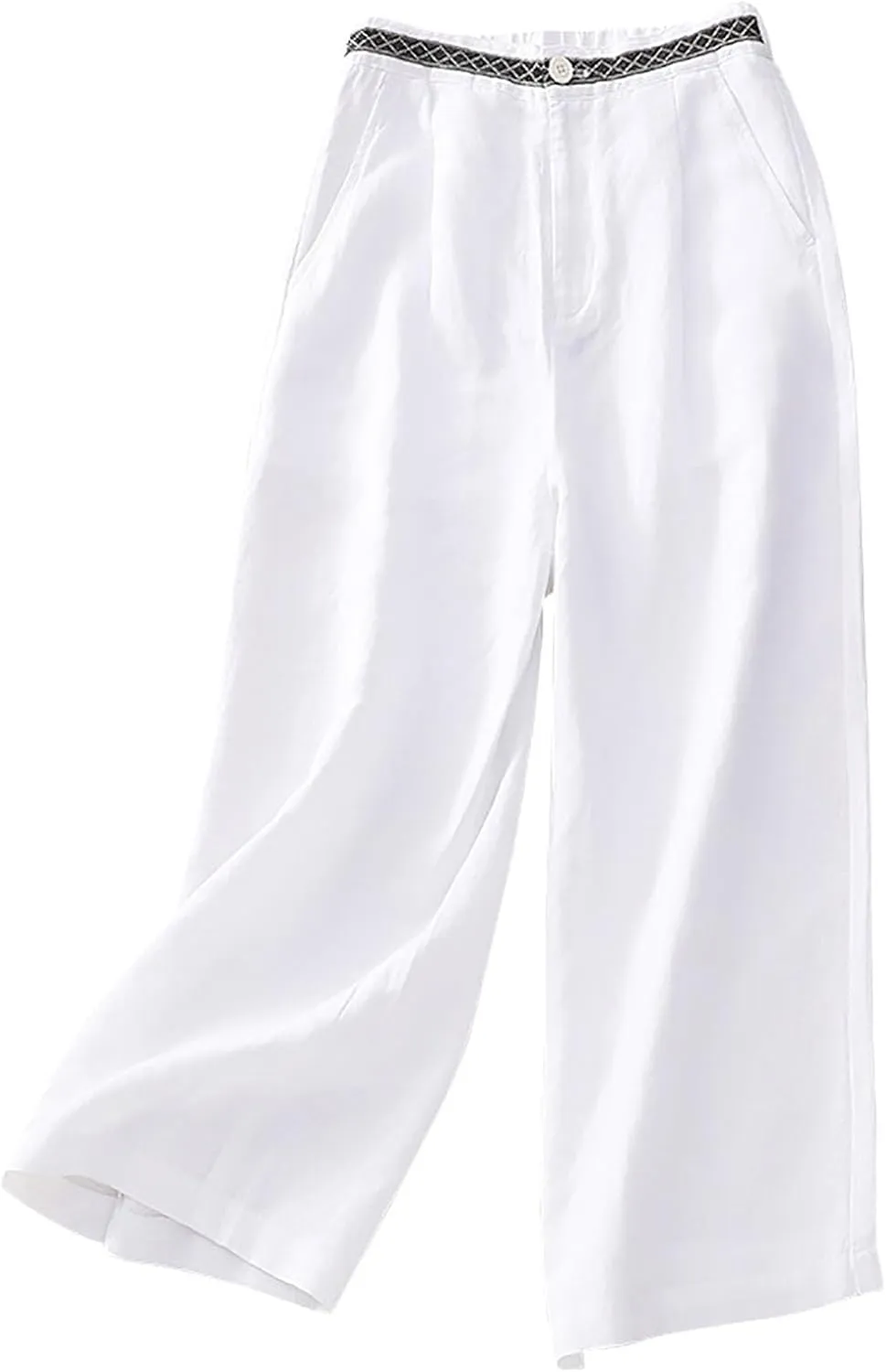 FZYLQY Womens Summer Pants Cotton Linen Loose Fit Trousers with Pockets 2025 Casual Elastic Waist Wide Leg Pants Trousers