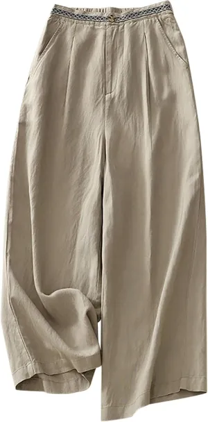 FZYLQY Womens Summer Pants Cotton Linen Loose Fit Trousers with Pockets 2025 Casual Elastic Waist Wide Leg Pants Trousers