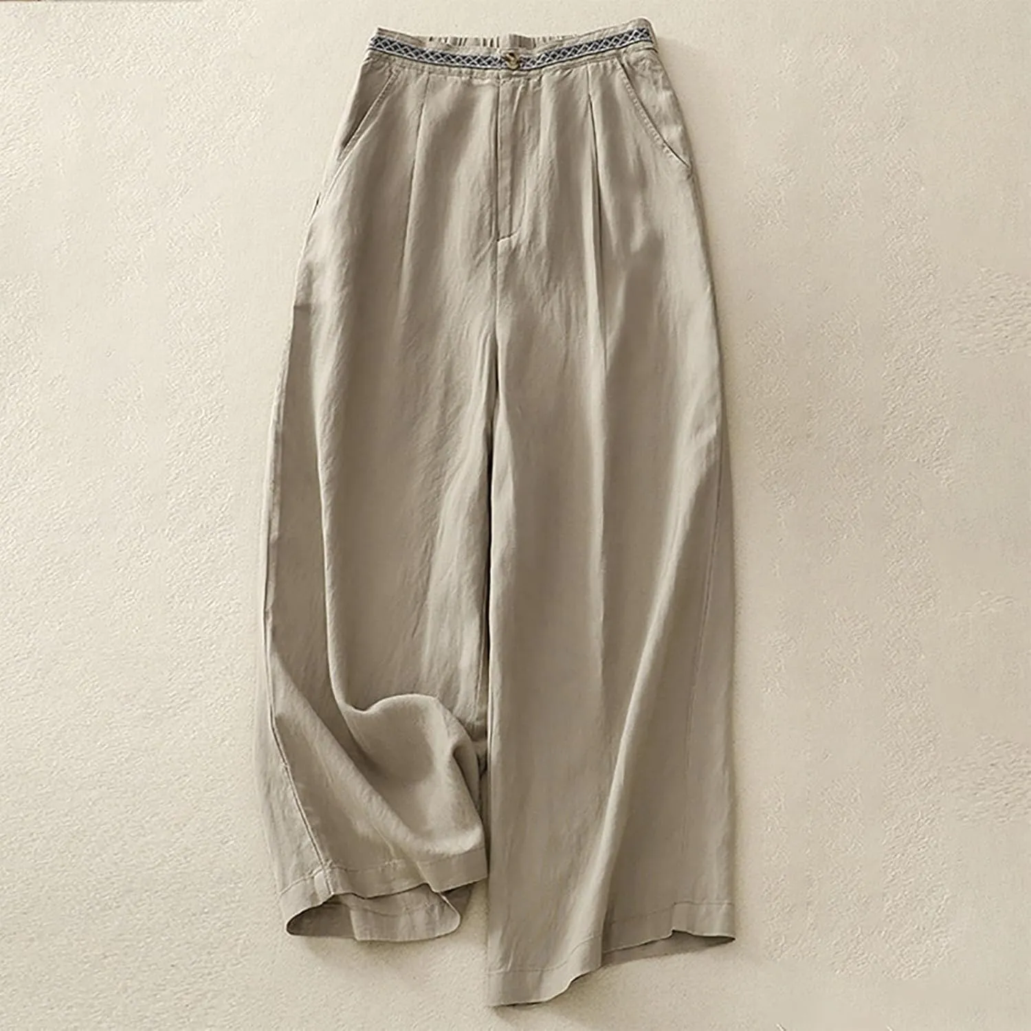 FZYLQY Womens Summer Pants Cotton Linen Loose Fit Trousers with Pockets 2025 Casual Elastic Waist Wide Leg Pants Trousers