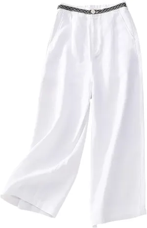 FZYLQY Womens Summer Pants Cotton Linen Loose Fit Trousers with Pockets 2025 Casual Elastic Waist Wide Leg Pants Trousers