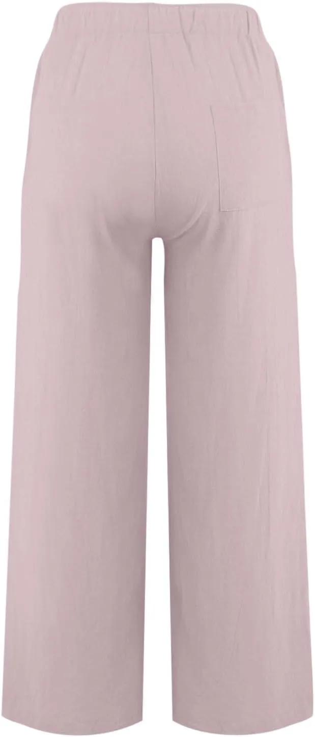 GIERIDUC Women's Summer Cotton Linen Wide Leg Pants Drawstring High Waist Loose Casual Palazzo Flowy Beach Trousers