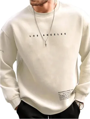 GORGLITTER Men's Letter Graphic Sweatshirt Crewneck Oversized Long Sleeve Drop Shoulder Pullover Top