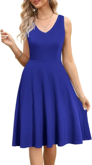 HELYO Women's Elegant Summer Casual T-Shirt Dresses Sleeveless Work Fit and Flare A-Line Dress with Pockets 718
