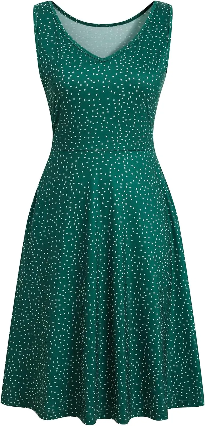 HELYO Women's Elegant Summer Casual T-Shirt Dresses Sleeveless Work Fit and Flare A-Line Dress with Pockets 718