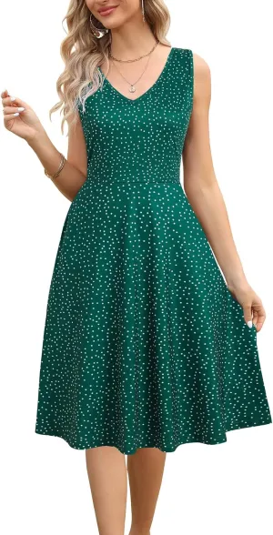 HELYO Women's Elegant Summer Casual T-Shirt Dresses Sleeveless Work Fit and Flare A-Line Dress with Pockets 718