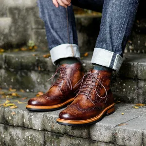High Quality Brogue Leather Boots