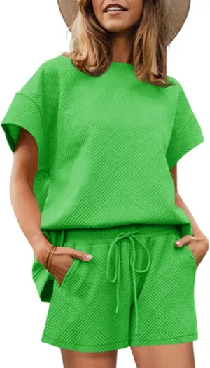 Imily Bela Womens Loungewear Set Short Sleeve Tops and Shorts 2 Piece Outfits Plus Size Oversized Pajama Set with Pockets