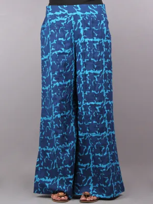 Indigo Hand Block Printed Elasticated Waist Pleated Cotton Palazzo - P1117085