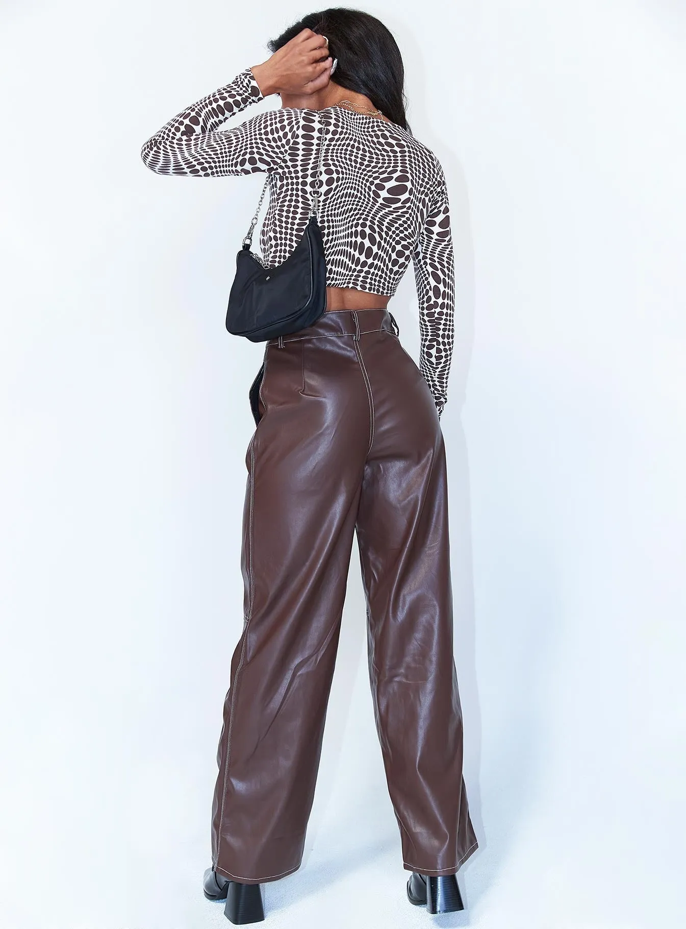 Jaylan Constrast PU Pants Brown