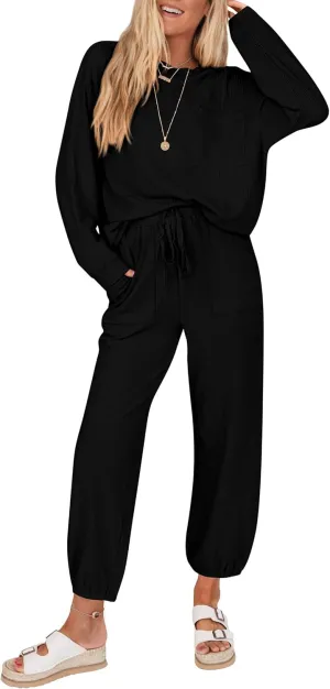 KIRUNDO Lounge Sets for Women Travel Airport Outfits Lightweight Tops Drawstring Pants Tracksuit Jogger Set Postpartum
