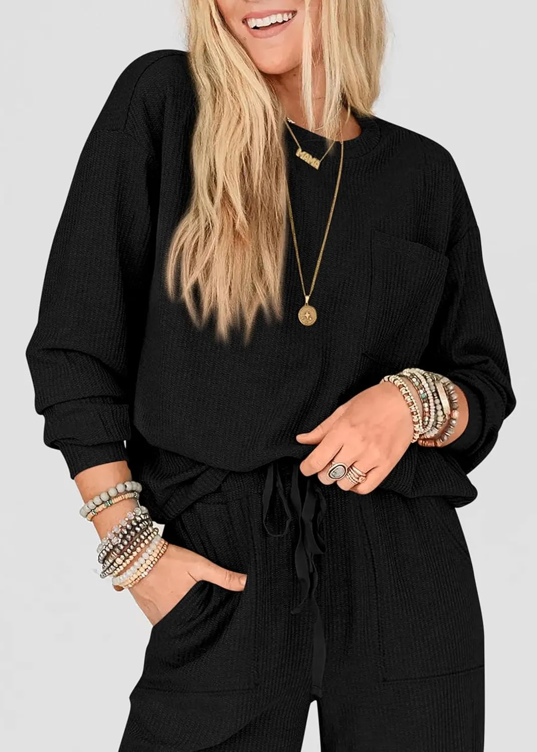 KIRUNDO Lounge Sets for Women Travel Airport Outfits Lightweight Tops Drawstring Pants Tracksuit Jogger Set Postpartum