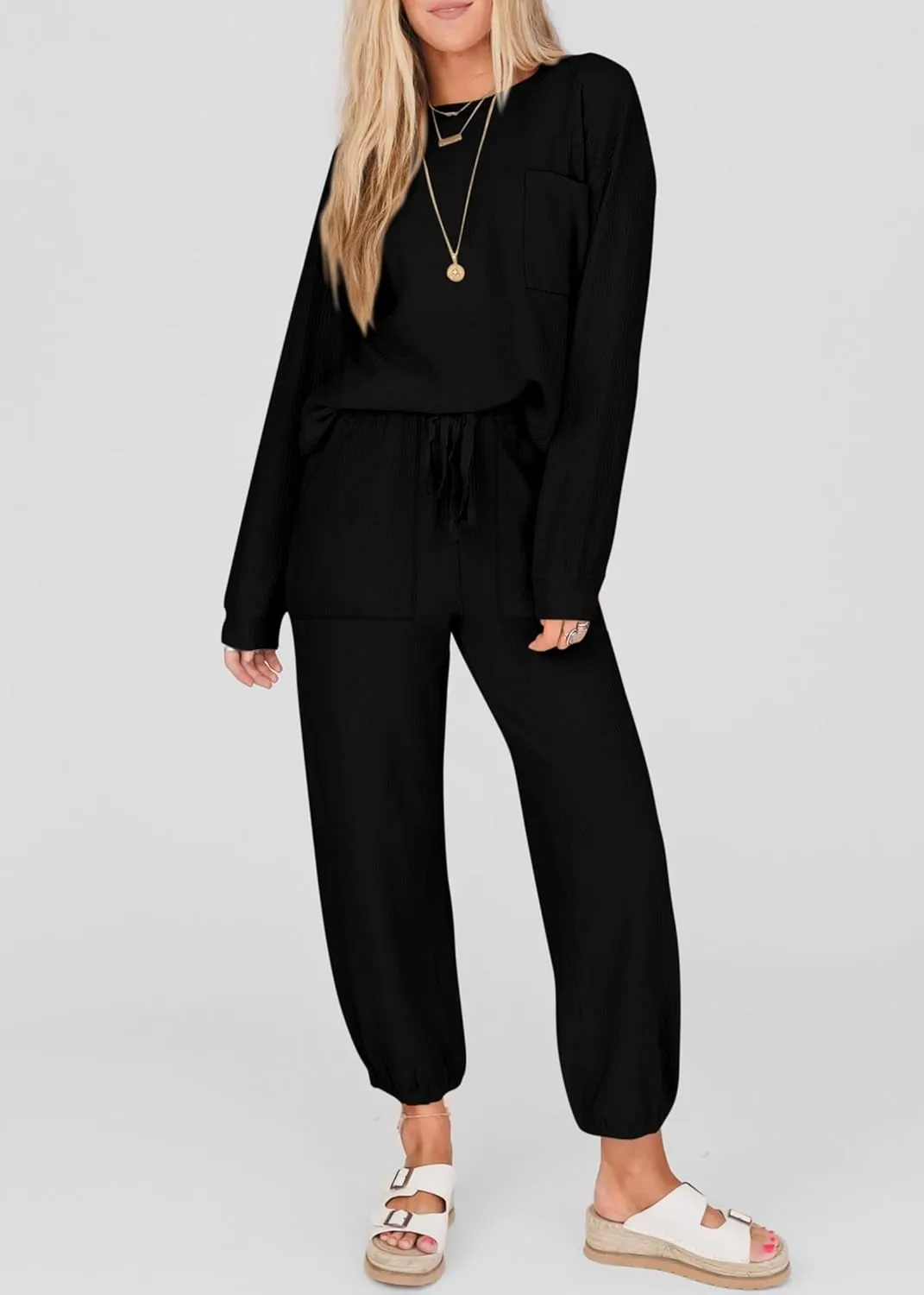 KIRUNDO Lounge Sets for Women Travel Airport Outfits Lightweight Tops Drawstring Pants Tracksuit Jogger Set Postpartum