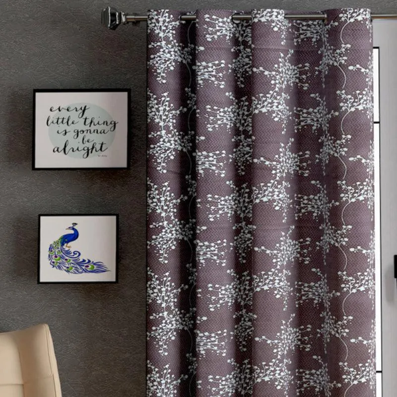 Luka Floral Semi Sheer Curtain - Brown