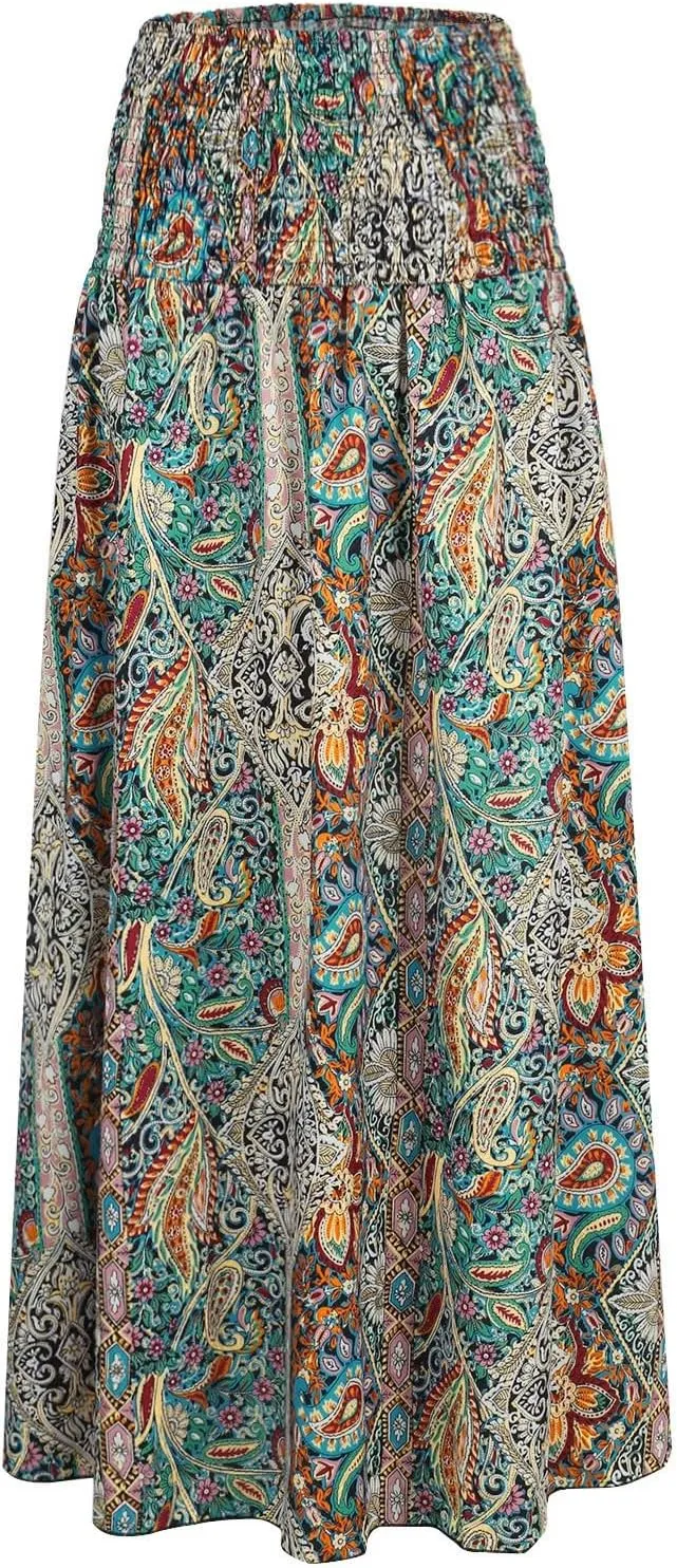 Maxi Skirts for Women 2025 Vintage Printed High Waist Flowy Hem Trendy Skirts Relaxed Beach Vacation Skirt