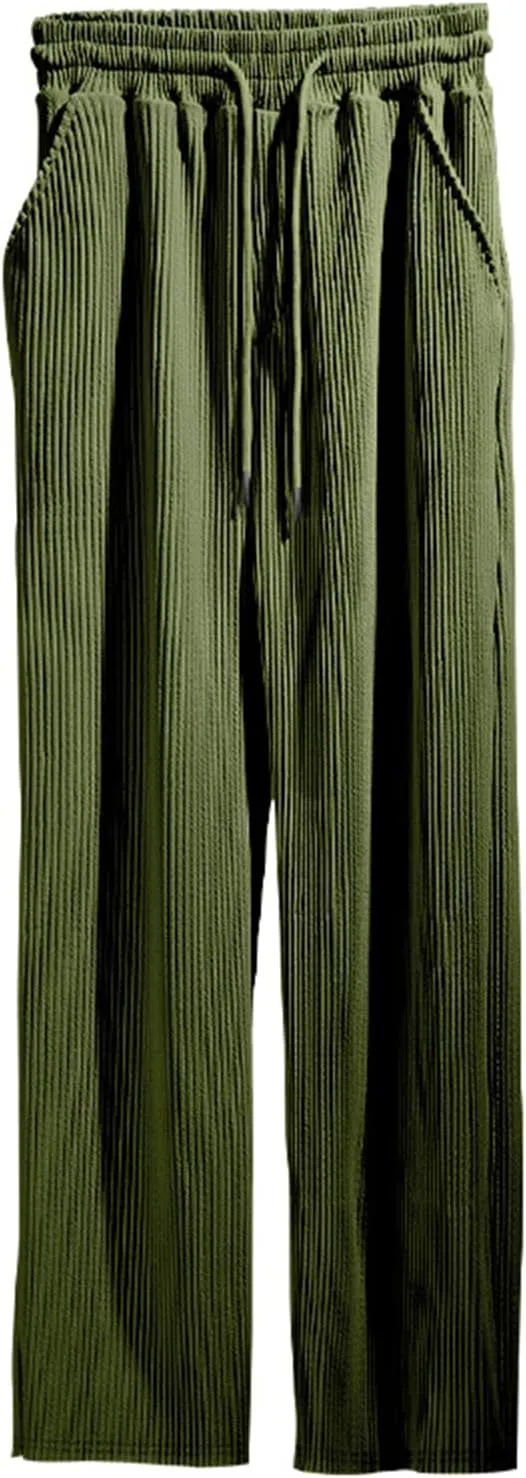 Mens Casual Corduroy Pants Drawstring Straight Harem Loose Sweatpants Elastic Waist Lightweight Fashion Trousers